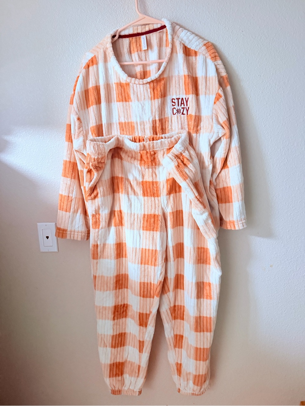 Kids Orange Plaid 'Stay Cozy' Pajama Set